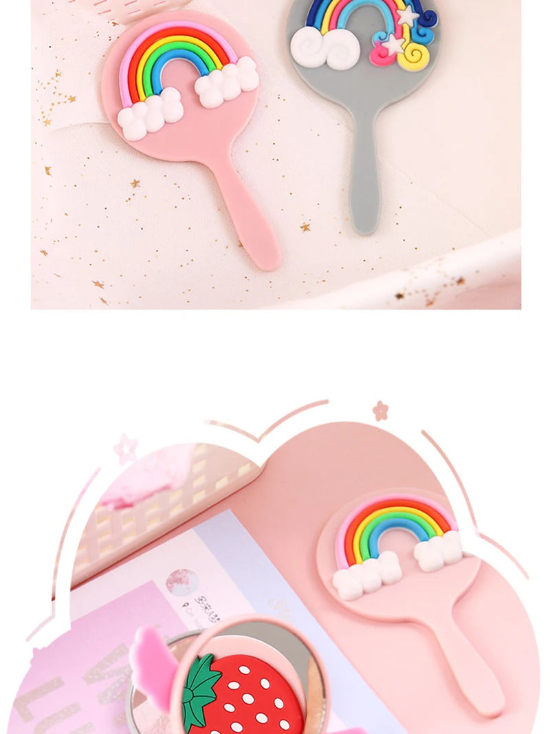 FEN77 Cute Mini Handheld Cosmetic Mirror Dressing Salon Barbers Beauty Hair Hairdressers Cartoon Decorative Mirror with Handle