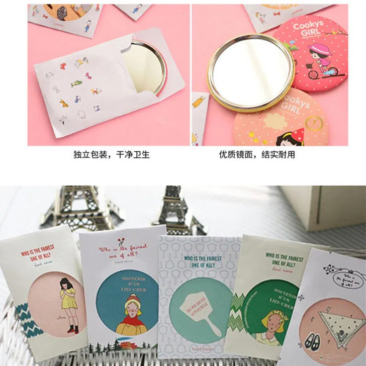 CASHOU82 Portable Makeup Mirror Fashion Lady Cartoon Pattern Portable Compact Pocket Cosmetic Mirror Mini Cute Small Creative
