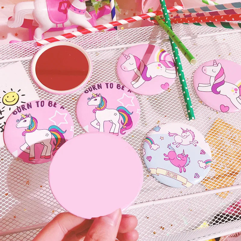 TSHOU716 Unicorn Mini Cosmetic Makeup Mirror Round Makeup Mirror Women Round Mini Pocket Mirrors