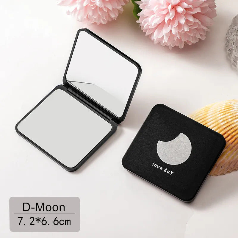 CX281 Double-sided Mirror Women Foldable Makeup Mirrors Lady Cosmetic Hand Folding Outdoor Portable Compact Pocket Random