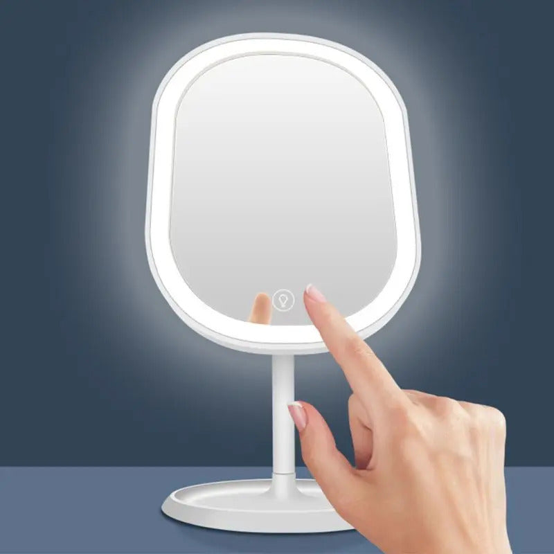 L166 Lights Desktop Makeup Mirror USB Chargeable 180 Free Degree Rotation Portable Touch Screen Switch Dimmable Tabletop Cosmet