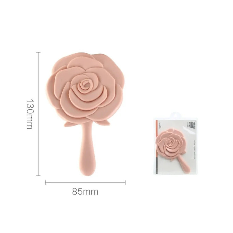 L239  Makeup Mirror Elegant Rose Shape Design Handle Mirror Portable Travel Size Pink Fixing Makeup Mirror Cute Princess Tiny