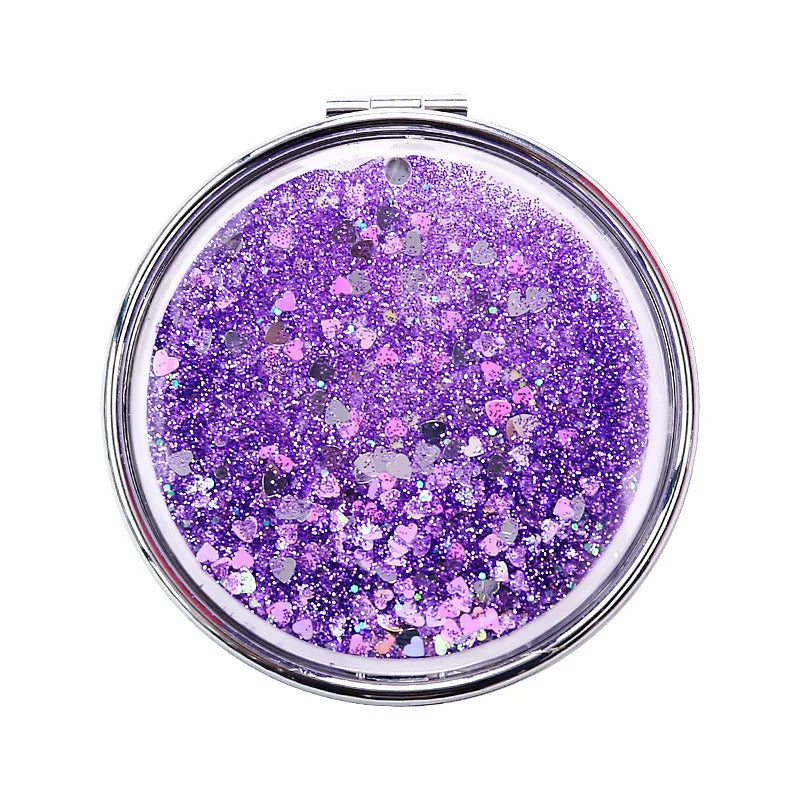 tshou506 Portable Double-Sided Folding Cosmetic Mirror Female Gifts With Flowing Sparkling Sand Mini Makeup Mirror Compact