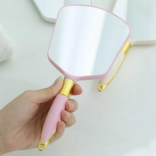 FEN145 Hand Hold Cosmetic Mirror with Handle for Gifts Cute Pink White Plastic Vintage Hand Mirrors Makeup Vanity Mirror