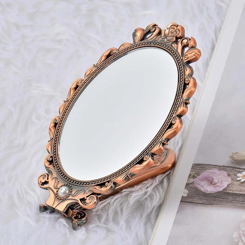 CX176 Foldable Desktop Princess Mirror Chinese Tang Dynasty Character Comb Suit Retro Portable Makeup Mirror Handle Mirror