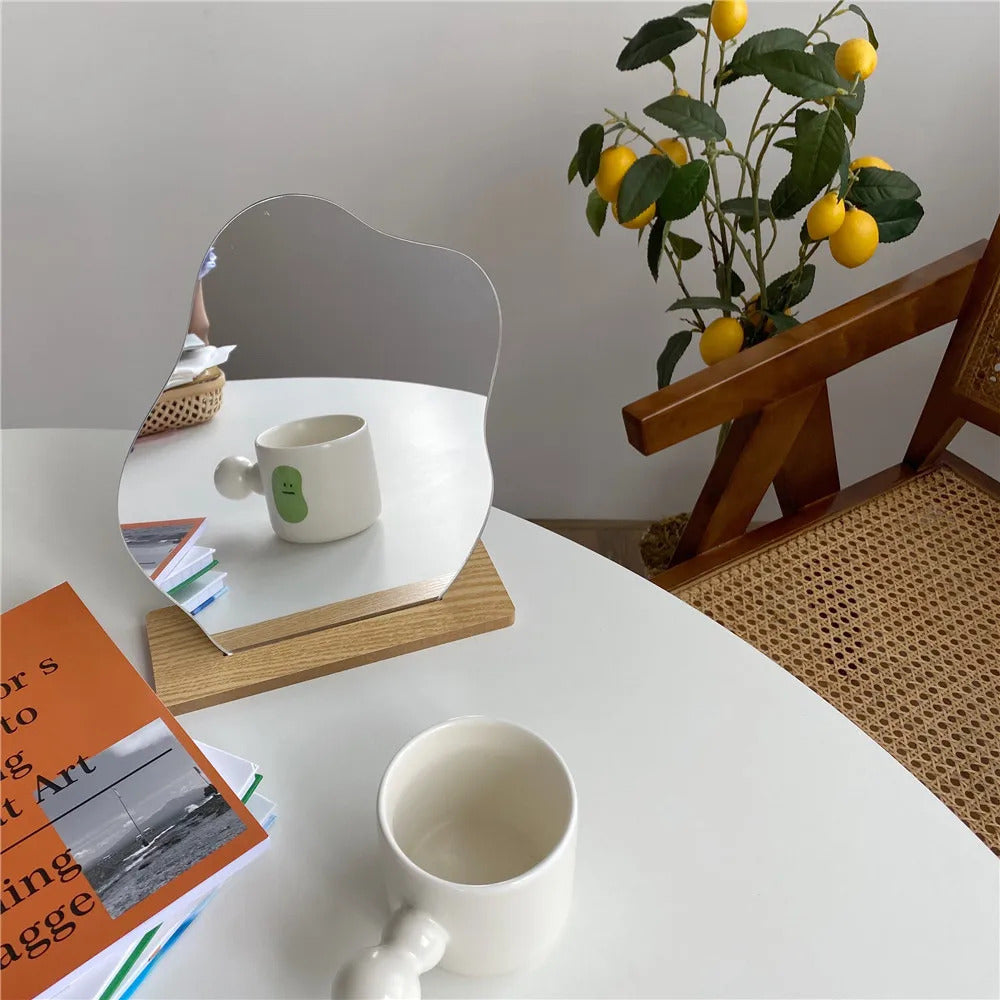 L71 Makeup Mirror Irregular Make Up Mirror Star Shape Acrylic Lens Wooden Base Maquillaje Beauty Tools Table Decorative Mirrors