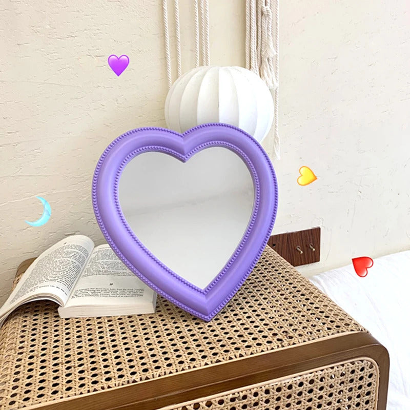 CASHOU42 Mirror Desktop Pink Love Makeup Mirror Wall Mounted Dual-Use Heart-Shaped Hanging Mirror Vanity Mirror Girl Room Wall