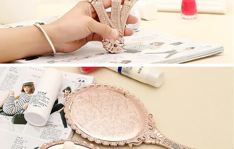 L518 New hand-held mirror HD handle make-up mirror Korean retro pattern beauty mirror European portable mirror princess