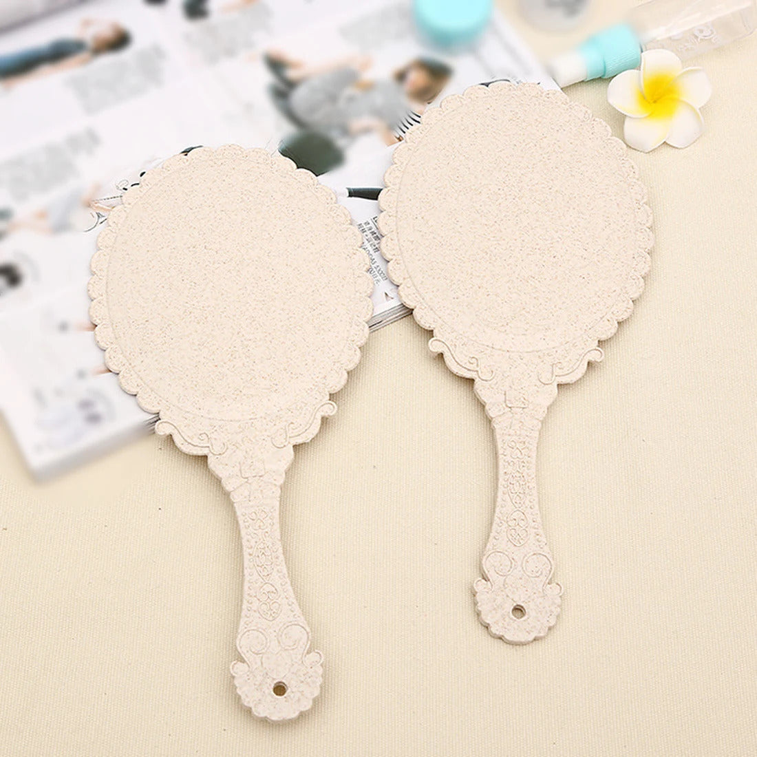 L289 hot European Style Vintage Handheld Roses Mirror Princess Women Girls Oval Vanity Makeup Cosmetic Tool with Anti-Slip