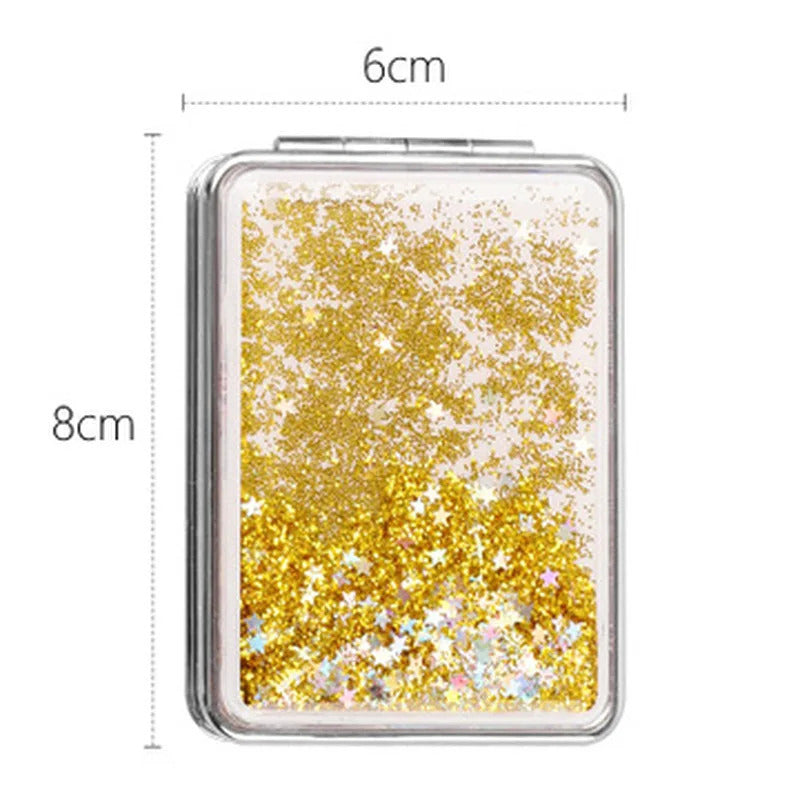 CX276 Shiny Quicksand Makeup Mirror Cute Pocket Mirror Makeup 2-Face Portable Foldable Vanity Mirror Hand Mirror Compact Mirrors