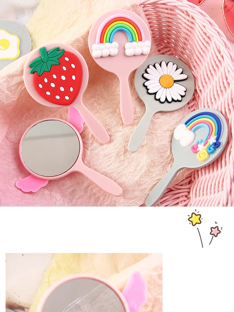TSHOU911 Cute Mini Handheld Cosmetic Mirror Dressing Salon Barbers Beauty Hair Hairdressers Cartoon Decorative Mirror with Handl