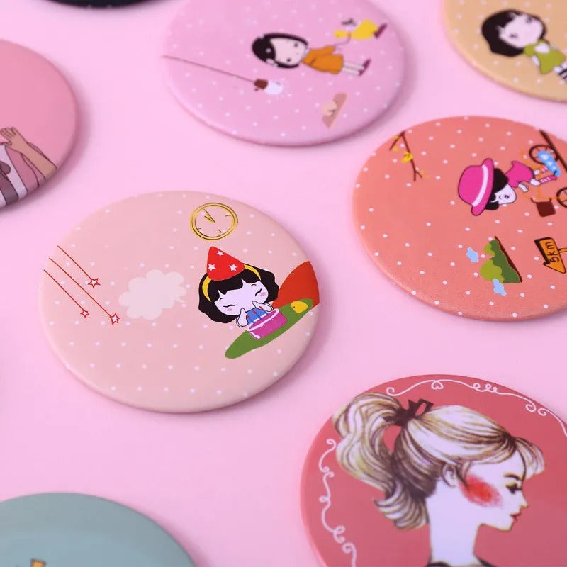 CASHOU219 Cute Girl Mini Pocket Makeup Mirror Cosmetic Compact Mirrors Women Round Mini Pocket Mirrors Cartoon Home Office Use