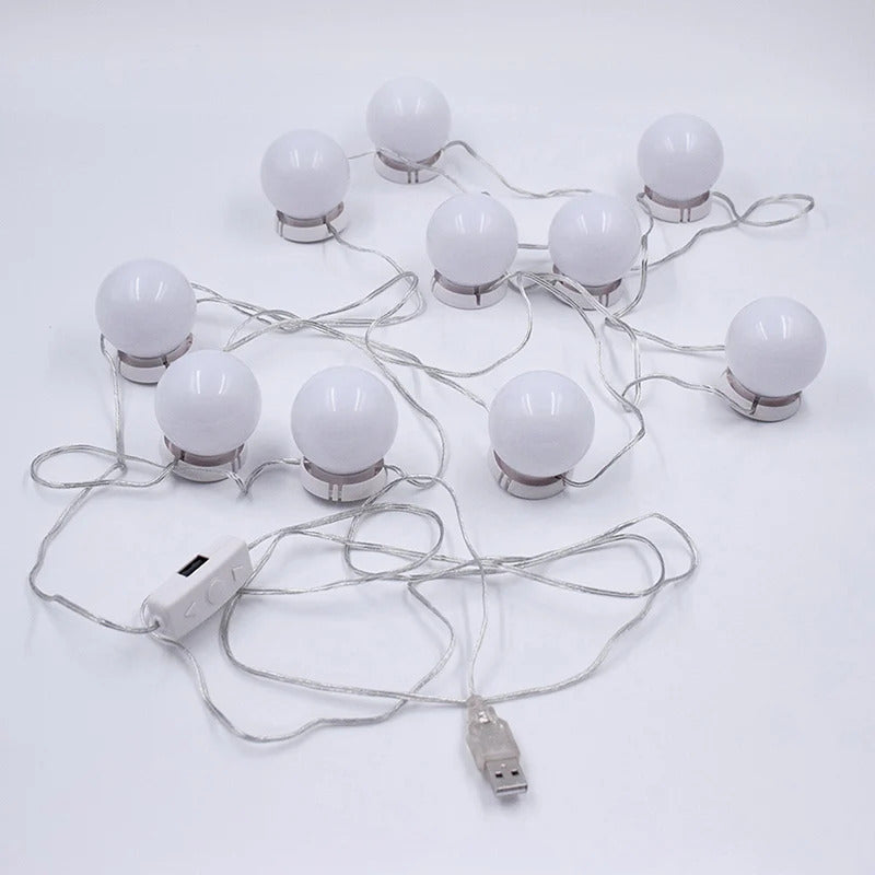 DA26 Makeup Mirror Vanity LED Light 10 Bulbs Kit USB Charging Port Cosmetic Lighted Make up Mirrors Bulb Adjustable Brightness