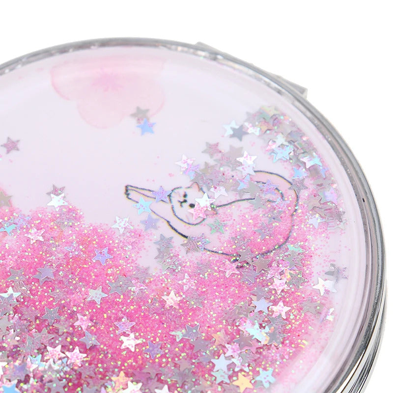 TSHOU921 Double-Sided Folding Cosmetic Mirror Mini Makeup Mirror Compact Pocket Mirror Female Gifts With Flowing Sparkling Sand