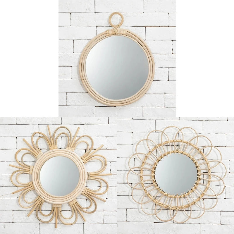 TSHOU897 Rattan Innovative Art Homestay Decoration Makeup Mirror Dressing Bathroom Wall U2JD