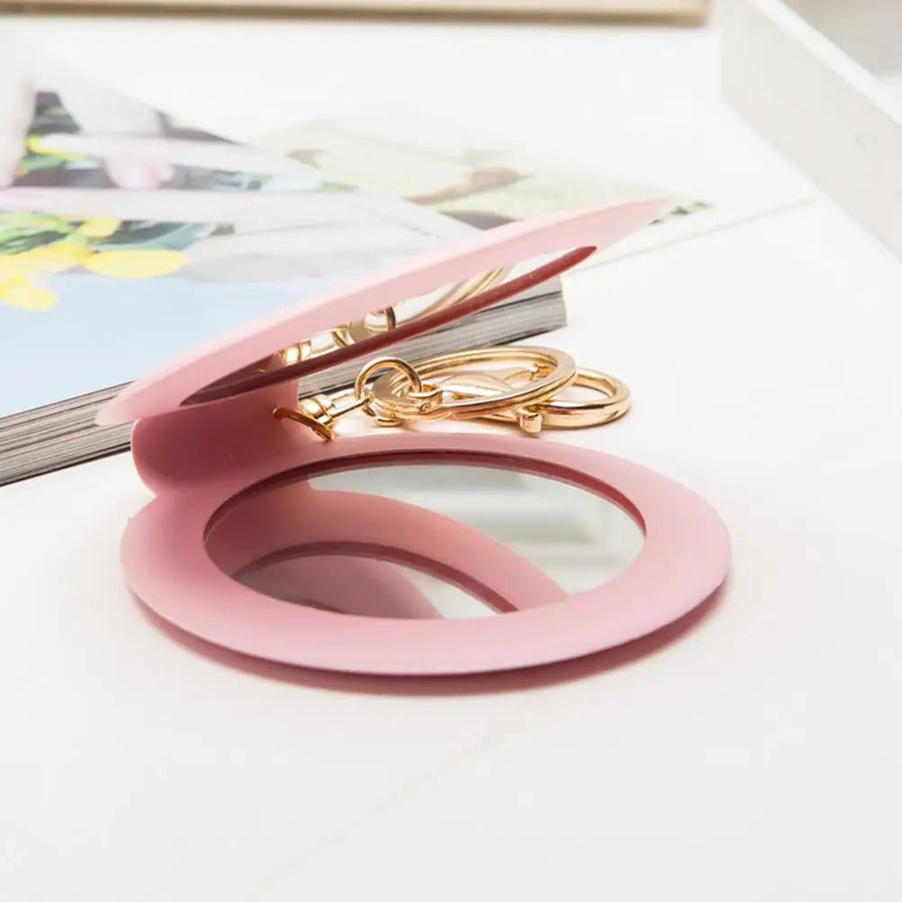 L293 Portable Candy Color Mini PU Leather Pocket Makeup Mirror Key Chain Cosmetic Compact Mirrors Double Dual Sides Frame Girl