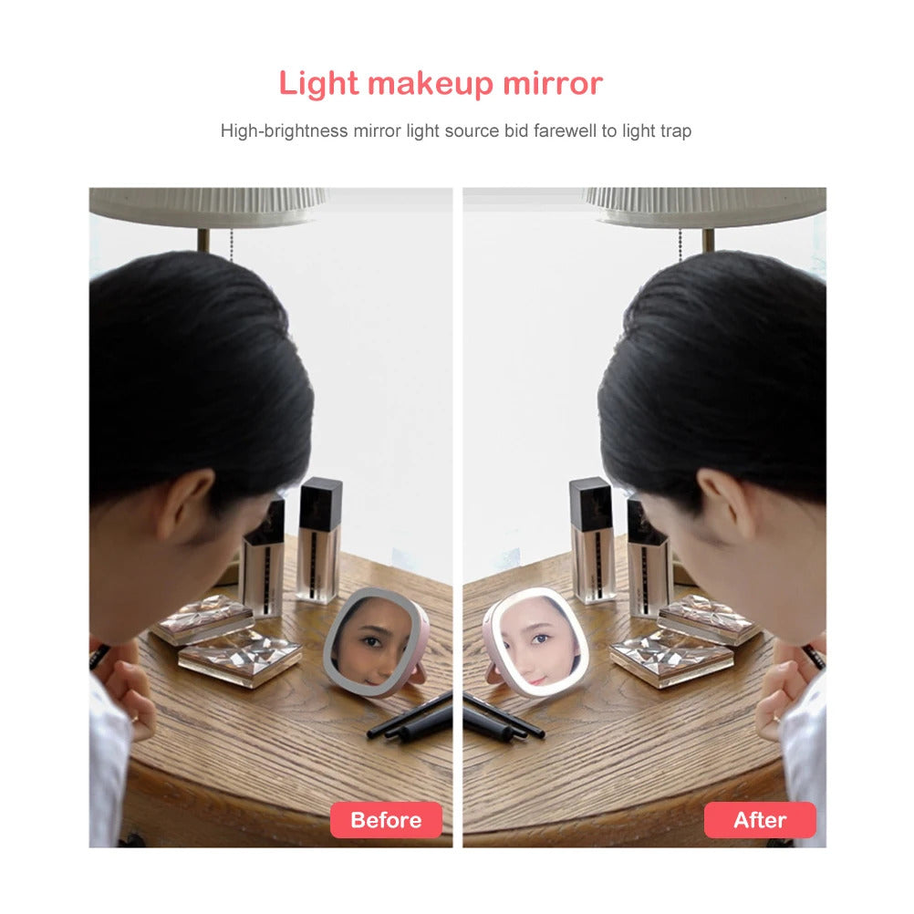 Cx52  Mini Makeup Mirror square Shape Girl Mini Portable Mirror Pocket Makeup Cosmetics Compact Mirrors Rechargeable LED Mirror
