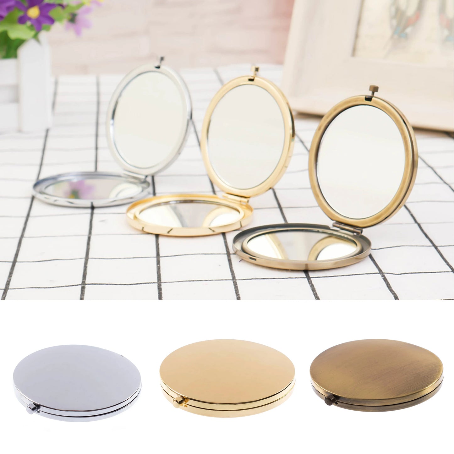 L350 Mini Makeup Mirrors 57.1mm Blank Round Metal Compact Mirror Portable Cosmetic Pocket Mirror For Girl's Women Beauty