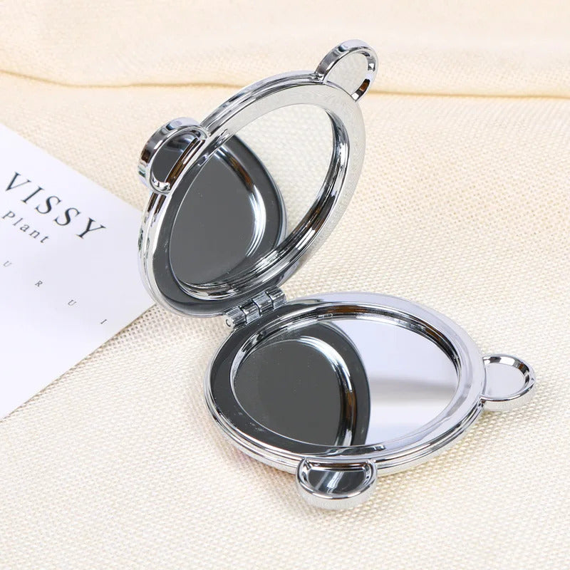 CASHOU157 Mini Retro Makeup Mirror panda Makeup Compact Pocket Flower Mirror Portable Double-Sided Folding Cosmetic Mirror