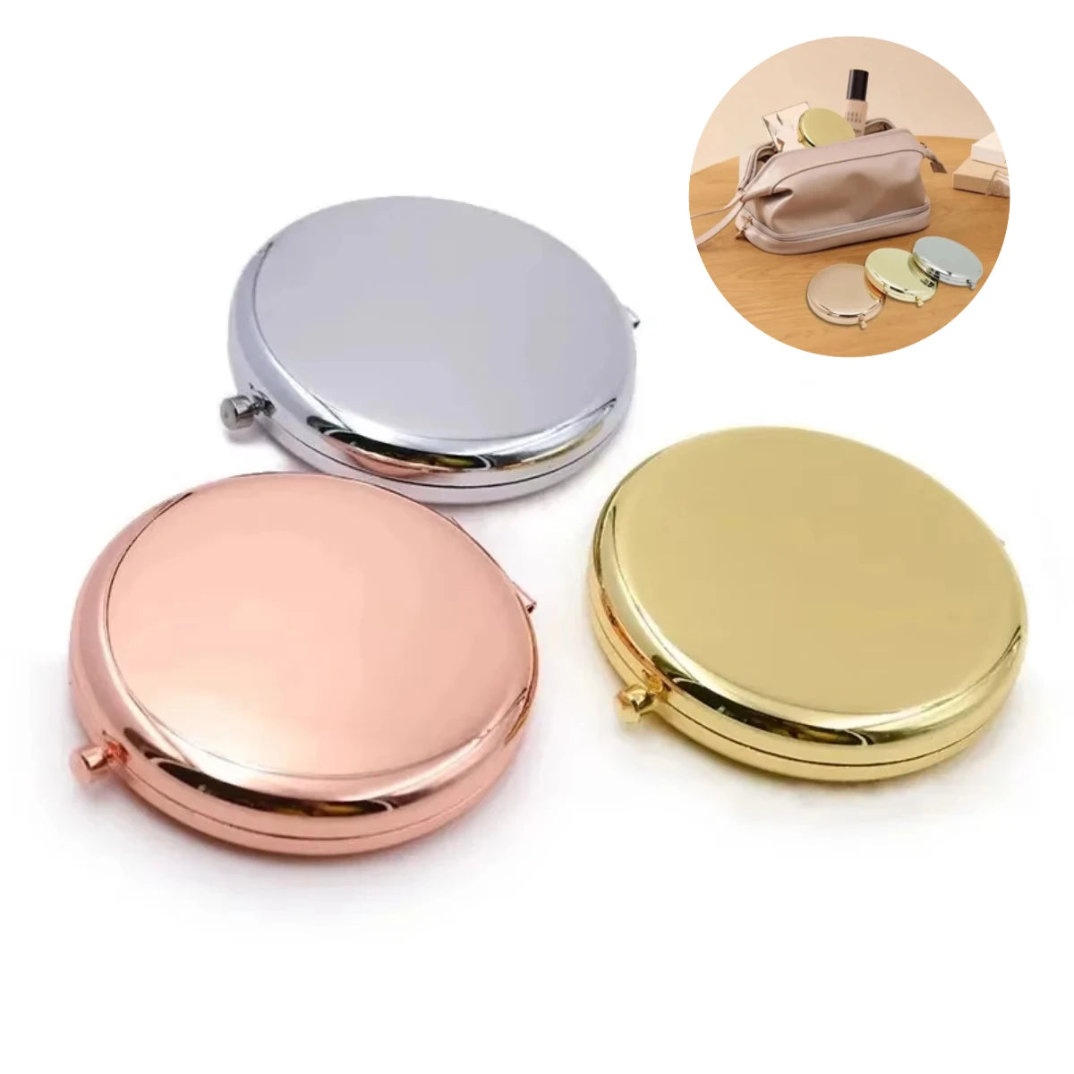 CX513  Double-Sided Small Mirror Portable Folding Round Makeup Mirror Rose Gold Simple Men And Women Travel Mini Handheld Pocket Mirror