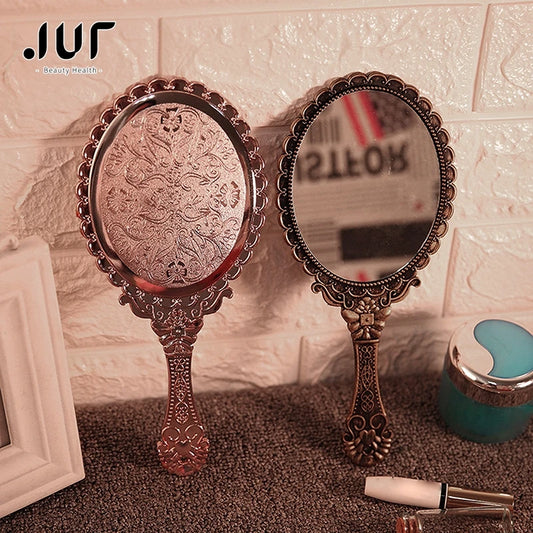 TSHOU1143 Silver Vintage Mirror Ladies Floral Repousse Oval Round Makeup Hand Hold Mirror Princess Lady Makeup Beauty Dresser Gift