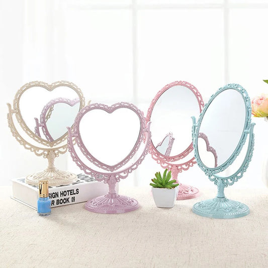 SET57 Cosmetic Heart-Shaped Mirror Functional Durable Desk Type Vintage European Style Makeup Mirror For Makeup Pocket Compact Mirrors