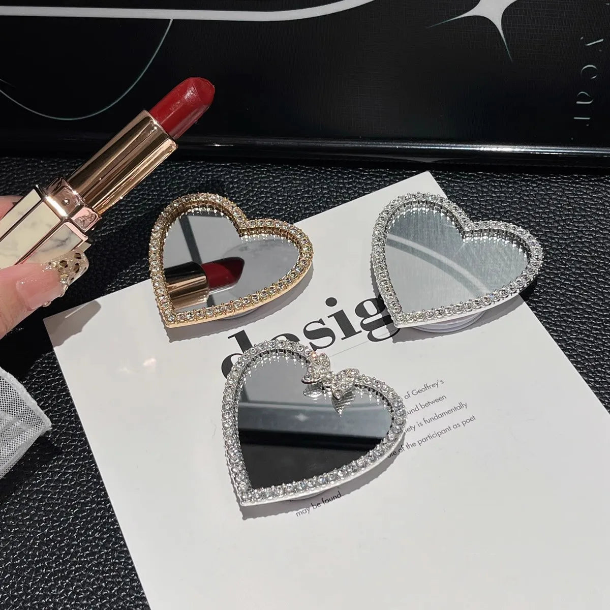 L567 Diamond Heart Shape Mini Mirror Pocket Makeup Mirror Portable Handheld Mirrors Diy Mobile Phone Case Jewelry Acc Materials