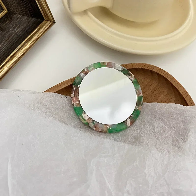 CASHOU187 Simple Acetate Small Round Mirror Small Zebra Pattern Makeup Mirror Portable Mini Round Makeup Mirror Travel Accessories