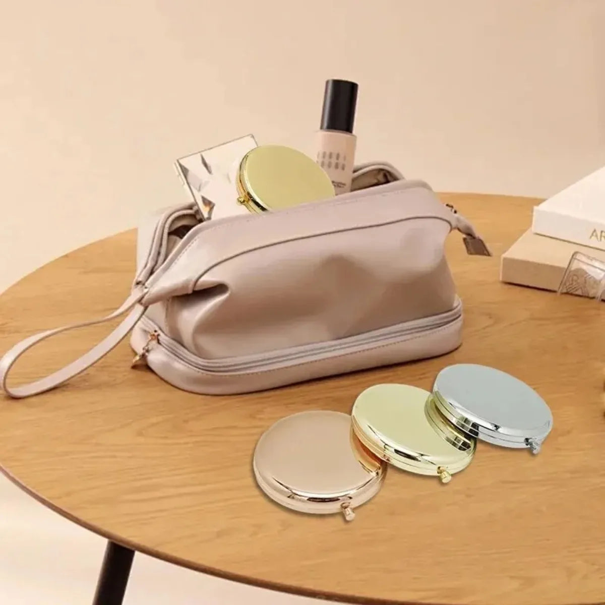 CX513  Double-Sided Small Mirror Portable Folding Round Makeup Mirror Rose Gold Simple Men And Women Travel Mini Handheld Pocket Mirror