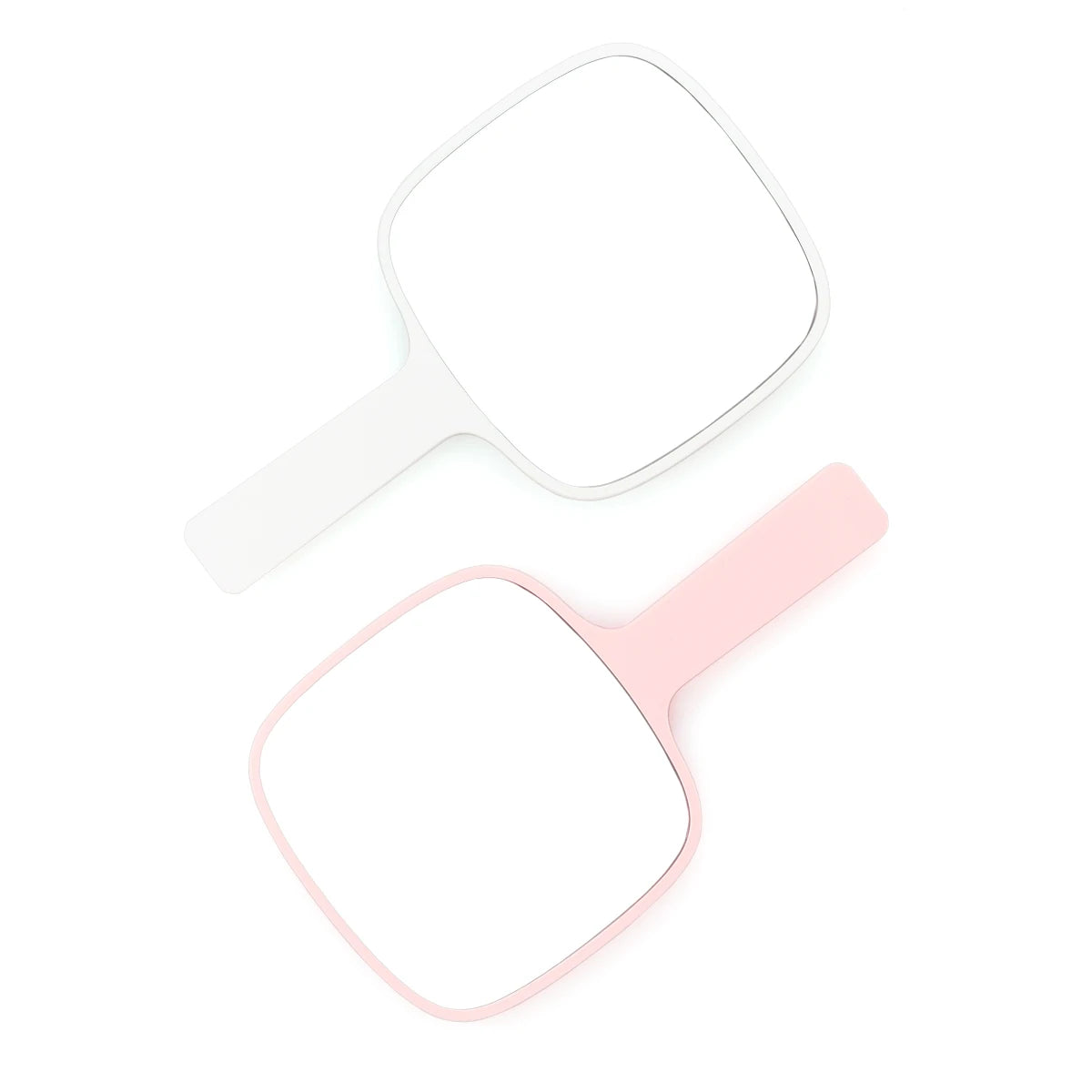 TSHOU1103 Autumnfish Hand-held Makeup Mirror with Rounded Corners Pink White Cosmetic Mirror Portable Comfortable Simple Design