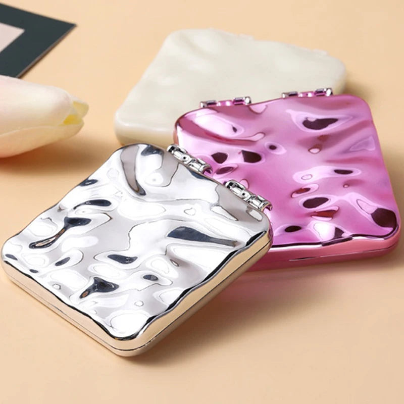 CX490 Foldable Plating Makeup Mirror Mini Square Makeup Vanity Mirror Portable Hand Mirrors Double-Sided Compact Mirror Pocket Mirror