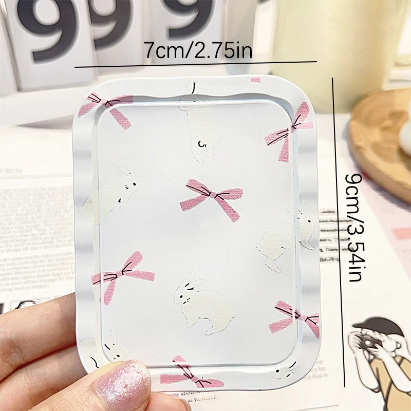 TSHOU1088 White Rabbit Bow Flip-Top Folding Makeup Mirror Portable Pocket Mirror Women Rectangle Cosmetic Make Up Mirror With Comb
