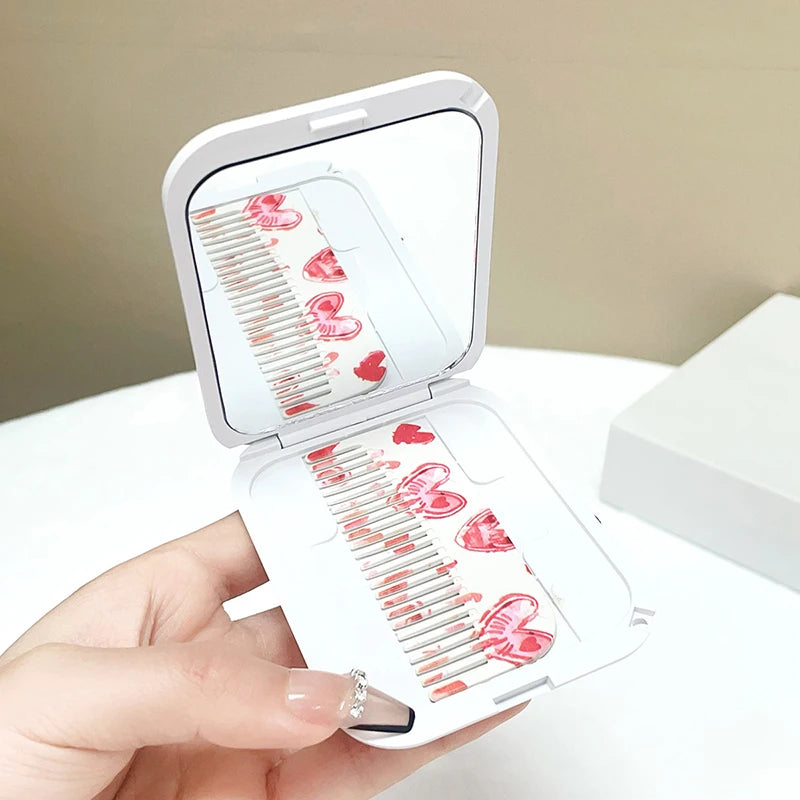CX488 Small Mirror Comb Portable Pocket Mirror Love Flip-Top Folding Rectangle Makeup Mirror For Girl Gift Makeup Tool Vanity Miror