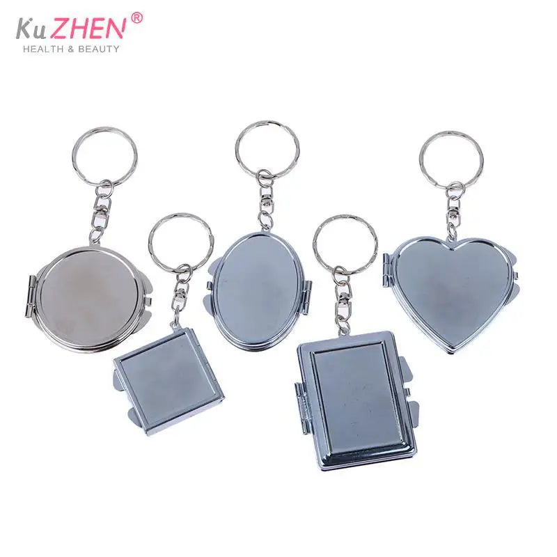 TSHOU1094 Mini Folding Mirror Keychain Round Heart Oval Square Shape Double Sided Cosmetic Mirror Metal Folding Keychain Makeup Mirror 1pc