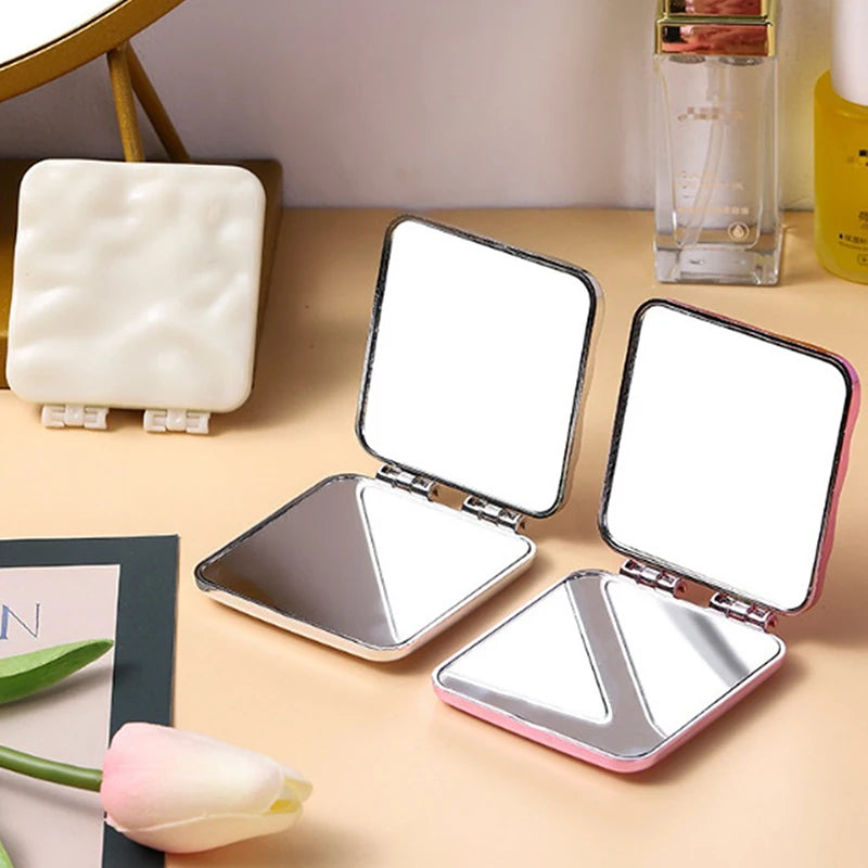CX490 Foldable Plating Makeup Mirror Mini Square Makeup Vanity Mirror Portable Hand Mirrors Double-Sided Compact Mirror Pocket Mirror