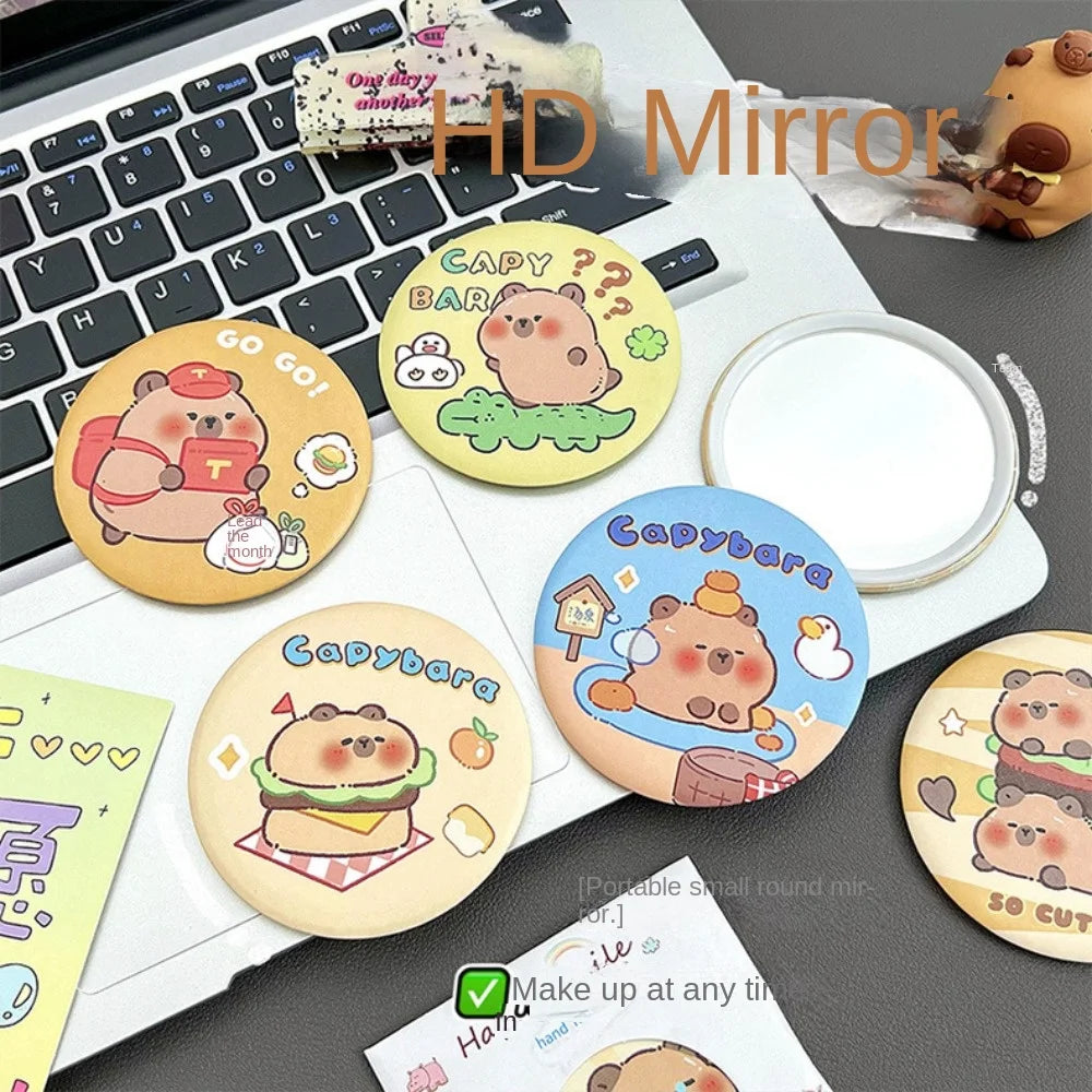TSHOU1098  New Tin Plate Material Capybara Cosmetic Mirror Portable Lovely Small Circular Mirror Circular Mirror HD One-way Mirror