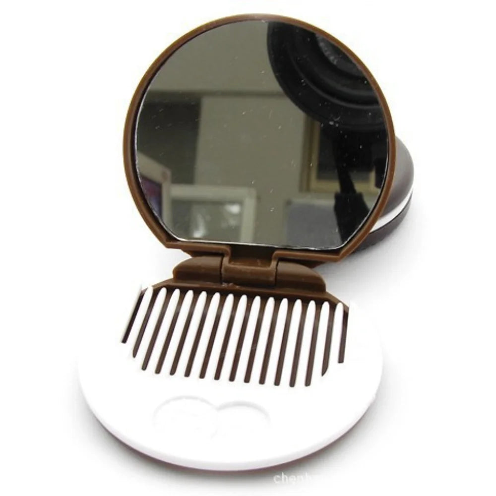 CX499 Mini 2 in 1 Comb Mirror Set Folding Comb Pocket Mirror Makeup Mirror with Comb Set Cute Portable Chocolate Cookie Shaped