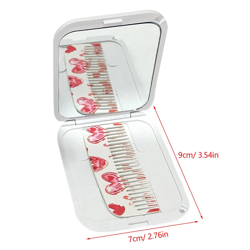 CX488 Small Mirror Comb Portable Pocket Mirror Love Flip-Top Folding Rectangle Makeup Mirror For Girl Gift Makeup Tool Vanity Miror