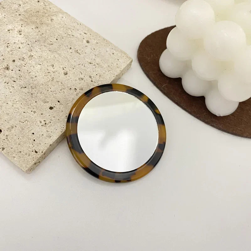 CASHOU187 Simple Acetate Small Round Mirror Small Zebra Pattern Makeup Mirror Portable Mini Round Makeup Mirror Travel Accessories