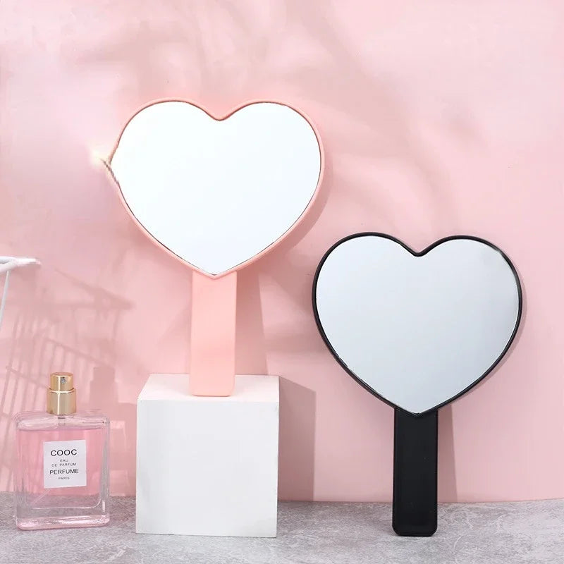 CASHOU47 Handheld Makeup Mirror Love Heart Mirror Female Handle Makeup Cosmetic Beauty Tools Handheld Vanity Make Up Mirror