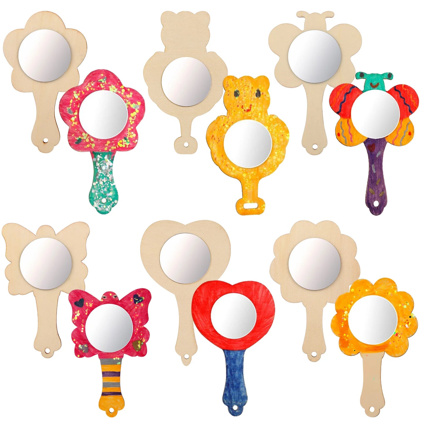 CX517  Natural Wood Mirror Craft Toy Unfinished Mini Mirrors Diy Handheld Painting Crafts For Creative Wooden Small Makeup