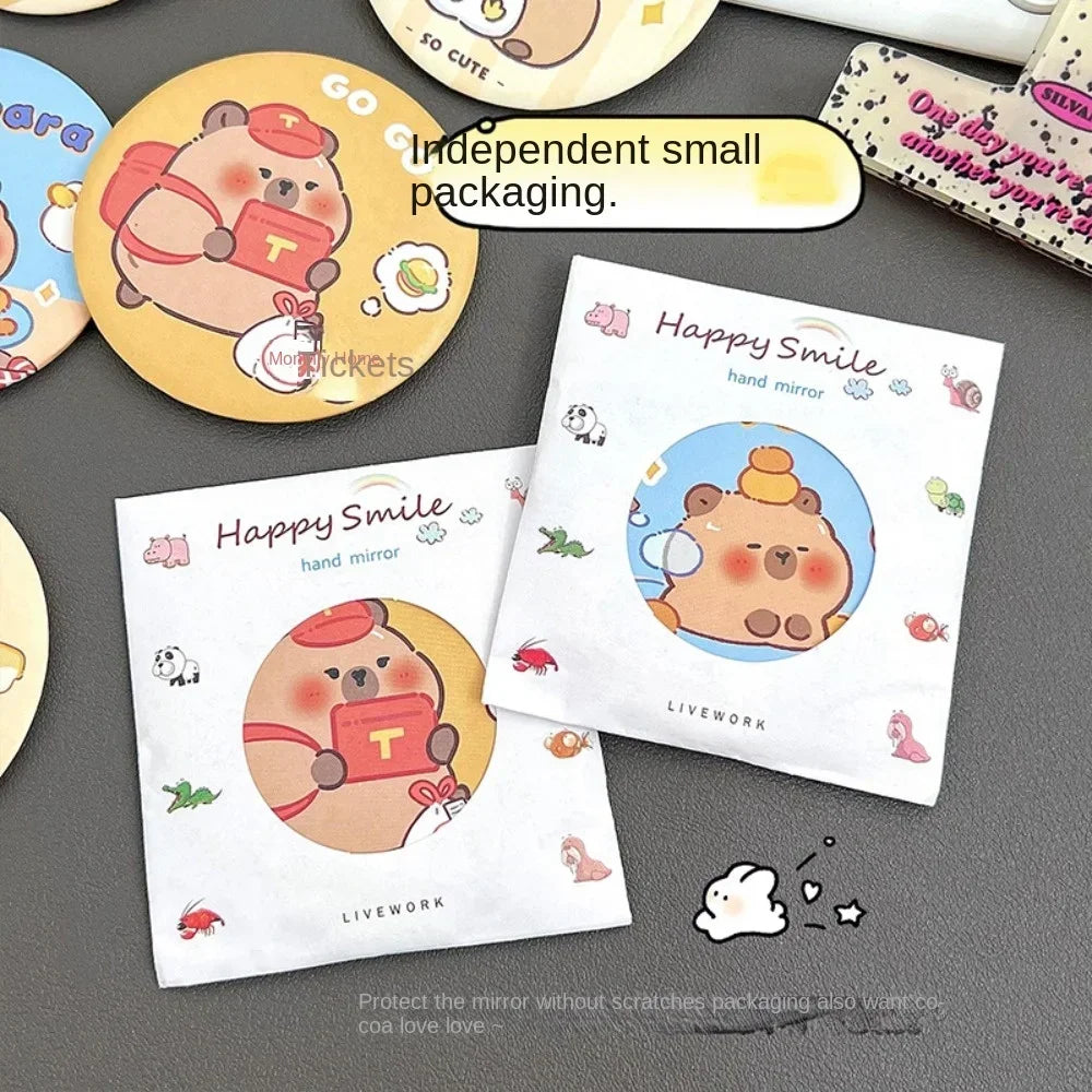 TSHOU1098  New Tin Plate Material Capybara Cosmetic Mirror Portable Lovely Small Circular Mirror Circular Mirror HD One-way Mirror