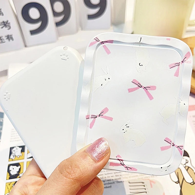 TSHOU1088 White Rabbit Bow Flip-Top Folding Makeup Mirror Portable Pocket Mirror Women Rectangle Cosmetic Make Up Mirror With Comb