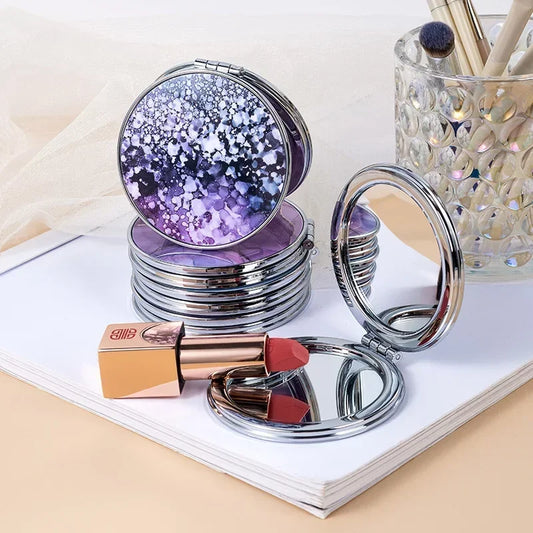 L622 Stripe Pattern Vintage Hand Women Mini Compact Makeup Mirror Portable Green/Purple/Blue Bag Mirror
