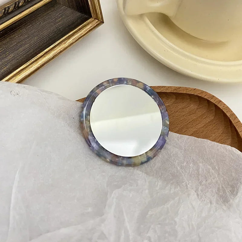 CASHOU187 Simple Acetate Small Round Mirror Small Zebra Pattern Makeup Mirror Portable Mini Round Makeup Mirror Travel Accessories