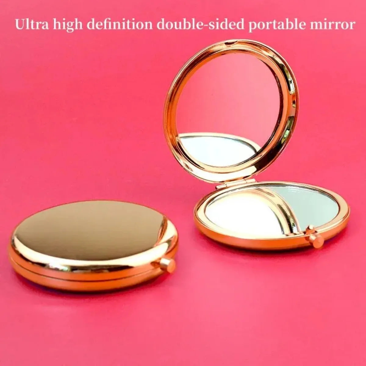 CX513  Double-Sided Small Mirror Portable Folding Round Makeup Mirror Rose Gold Simple Men And Women Travel Mini Handheld Pocket Mirror