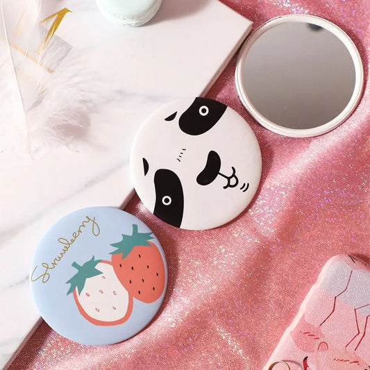 CX525 Cute Cartoon Dog Strawberry Panda Letter Small Makeup Mirror Portable Women Girls Makeup Round Mirror Compact Single-sided