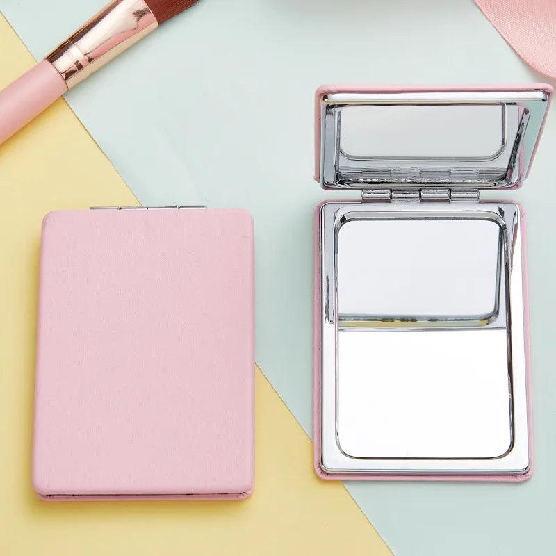 CX512 Portable Cute Mini Pu Makeup Mirror Magnify Foldable Double Pocket Small Makeup Mirror For Travel Beauty Cosmetic Tool