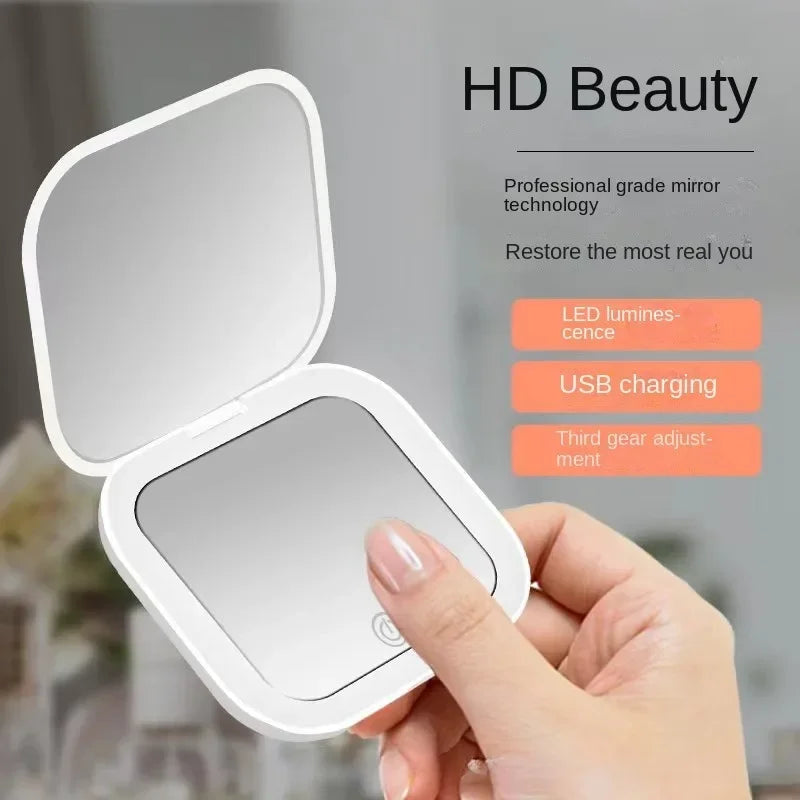 TSHOU218 Mini Portable Folding Makeup Mirror Led Lights Magnifying Compact Pocket Travel Aesthetic Vanity Mirrors Make Up Tools