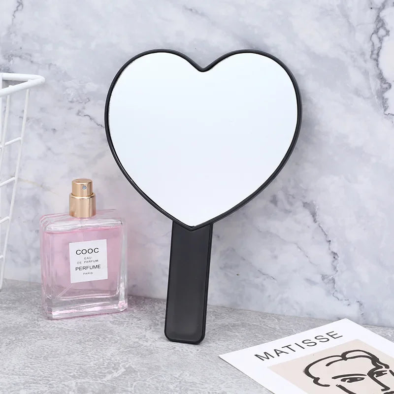 CASHOU47 Handheld Makeup Mirror Love Heart Mirror Female Handle Makeup Cosmetic Beauty Tools Handheld Vanity Make Up Mirror